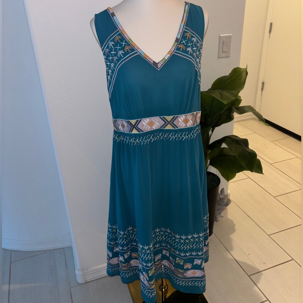 Sundance Embroidered Teal Midi Dress Size 12